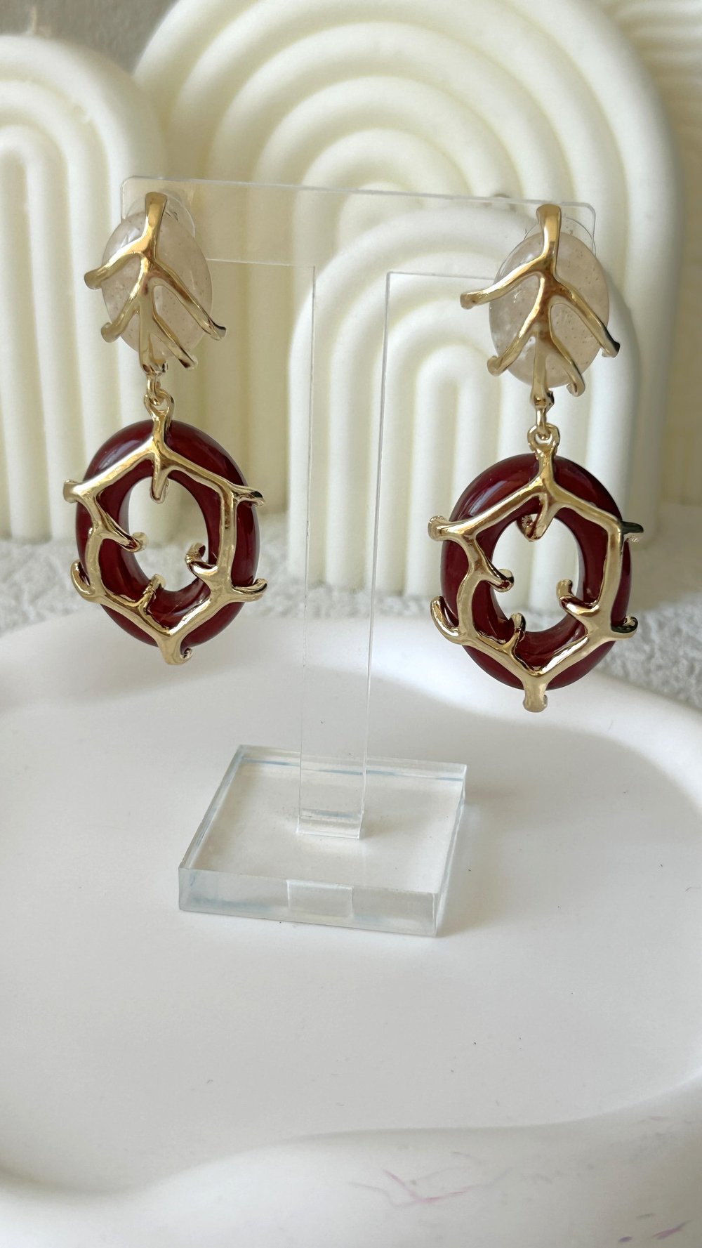 Özel Seri Sarmaşık Model Bordo Küpe