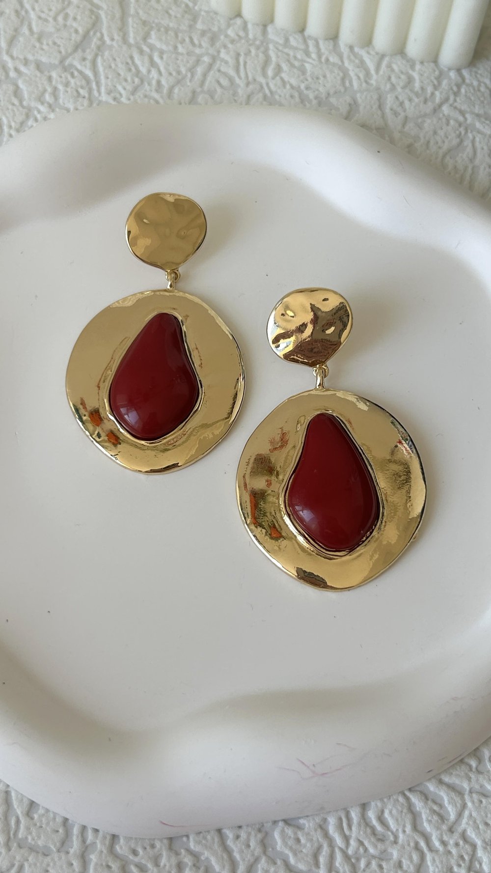 Özel Seri Vintage Gold-Bordo Küpe