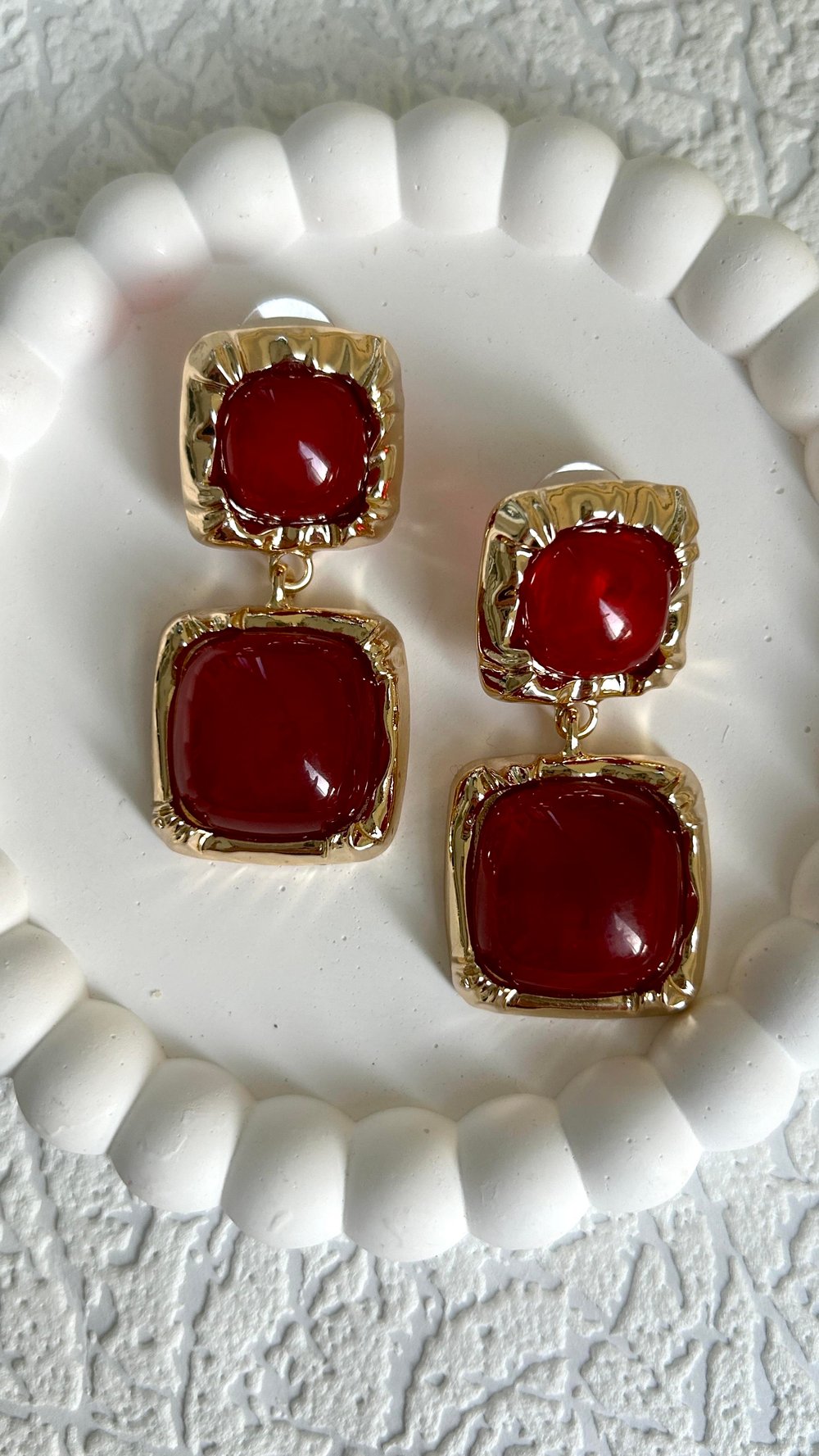 Premium Seri Kare İkili Bordo Küpe