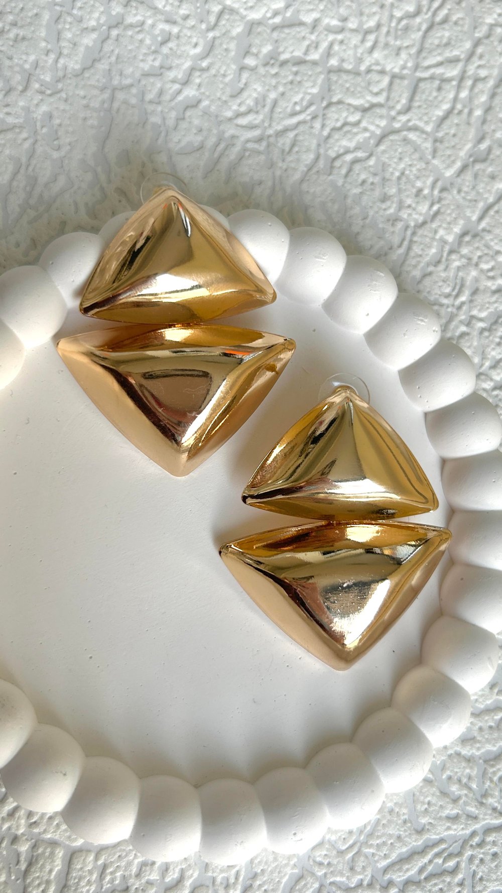 Premium Seri Üçgen Tasarım İkili Gold Küpe