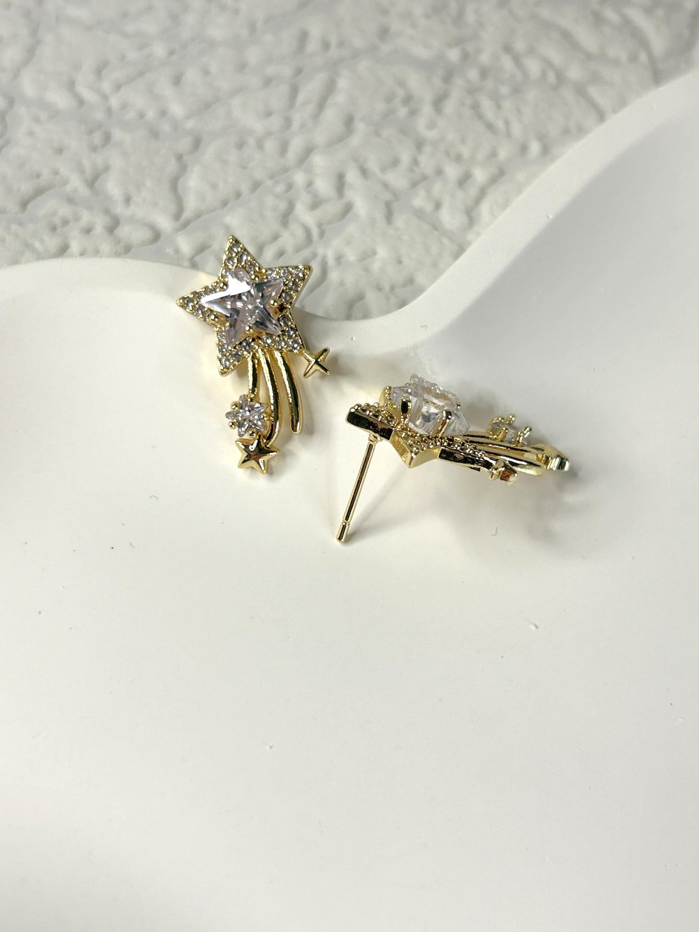 Premium Zirkon Taşlı İkili Yıldız Küpe