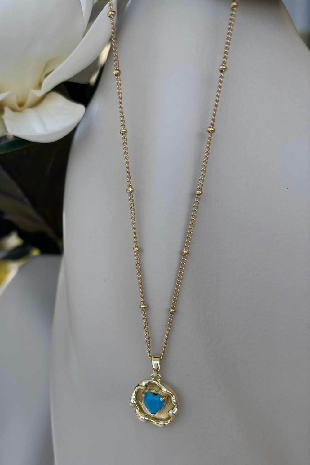 Çelik 316K Gold Mavi Kalp Küpe