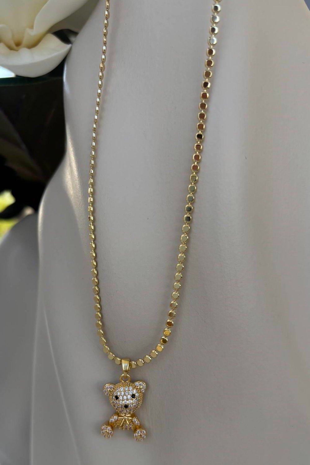 Çelik Gold 316L 14K Ezme Zincir Ayıcık Kolye