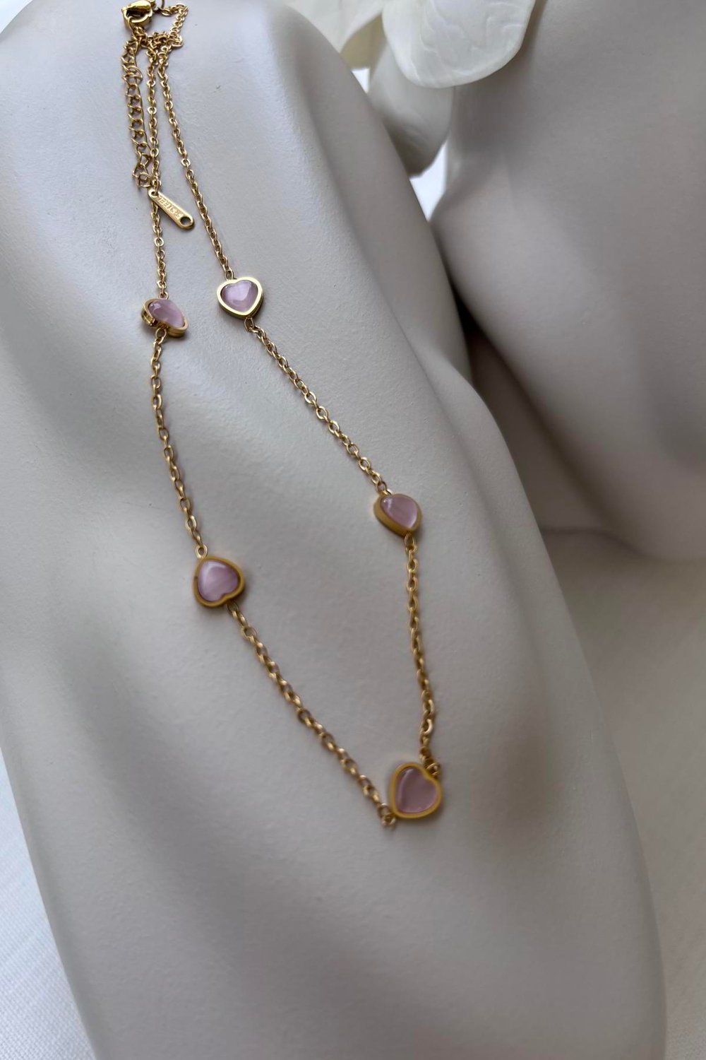 Çelik Gold Pembe Kalp Kolye