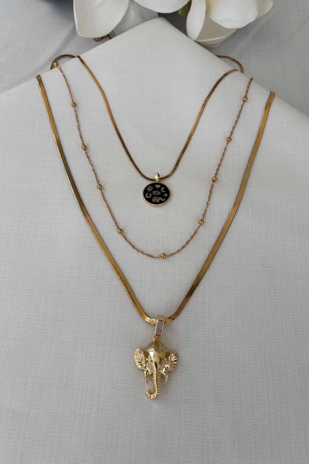 Çelik Gold Üçlü Kolye Set