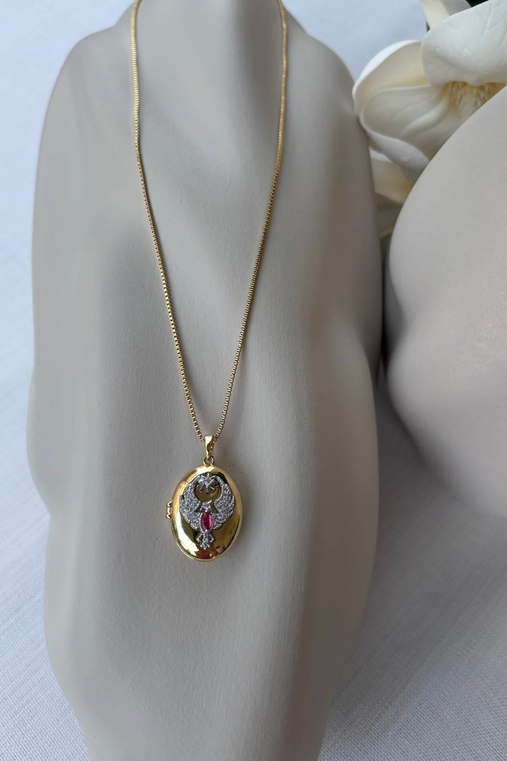 Çelik Gold Alya Pembe Taşlı Kolye