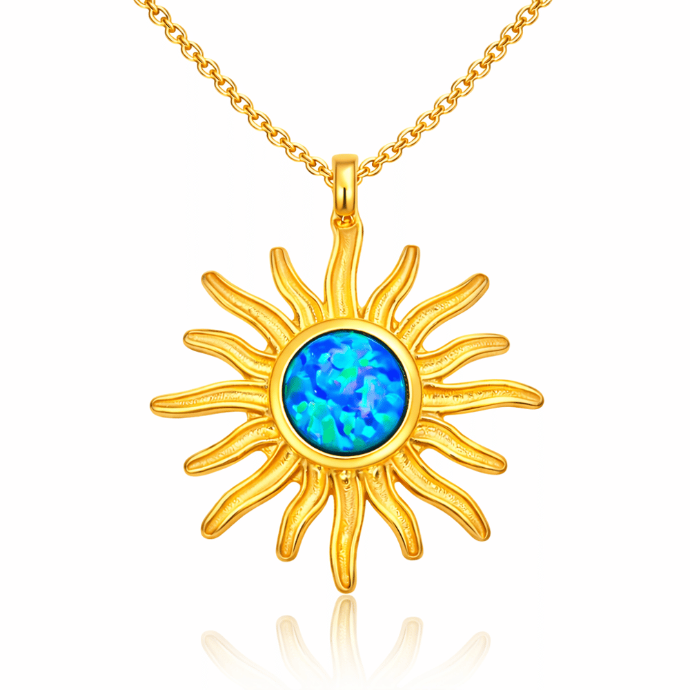 ​Gümüş Gold Mavi Opal Taşlı Güneş Kadın Kolye