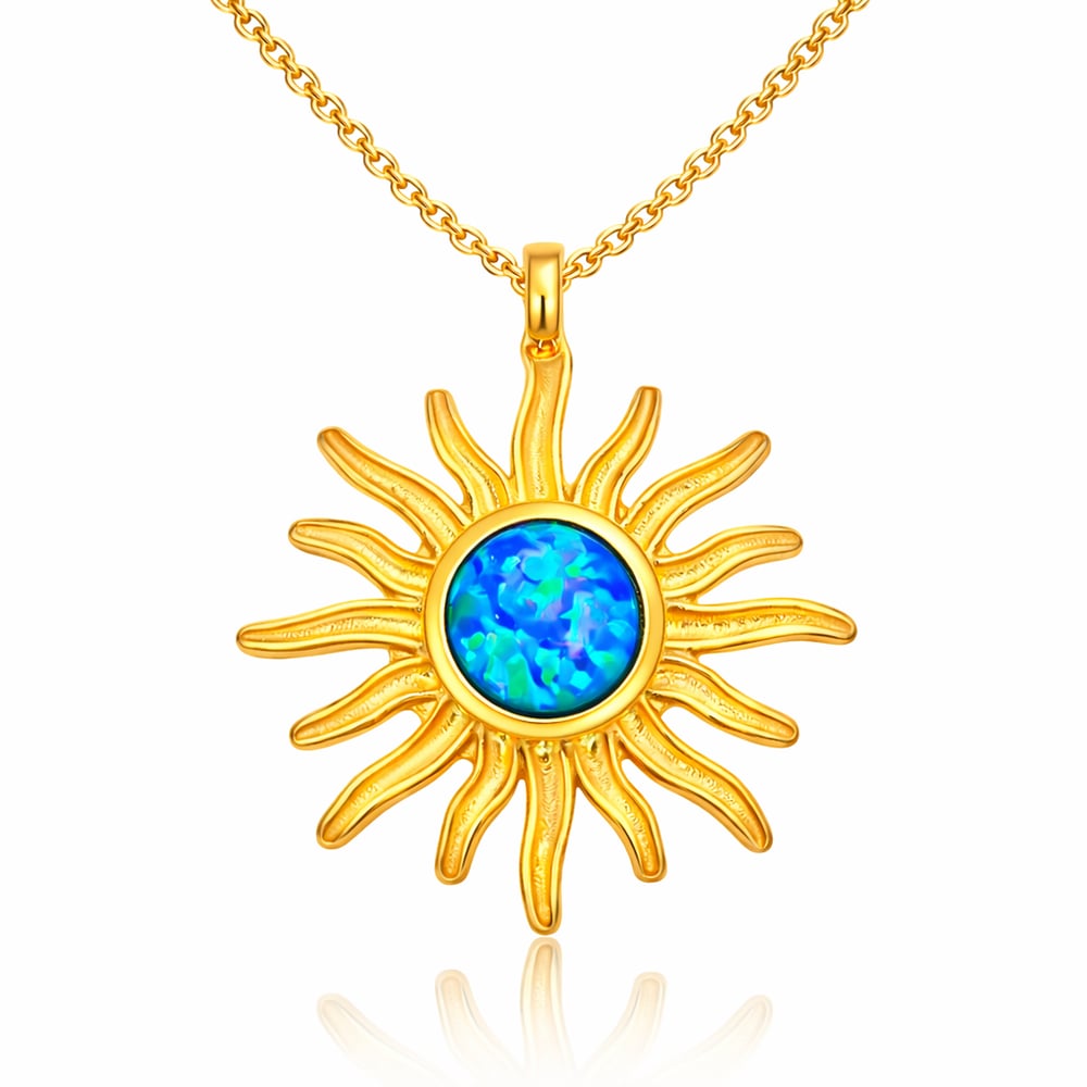 ​Gümüş Gold Mavi Opal Taşlı Güneş Kadın Kolye