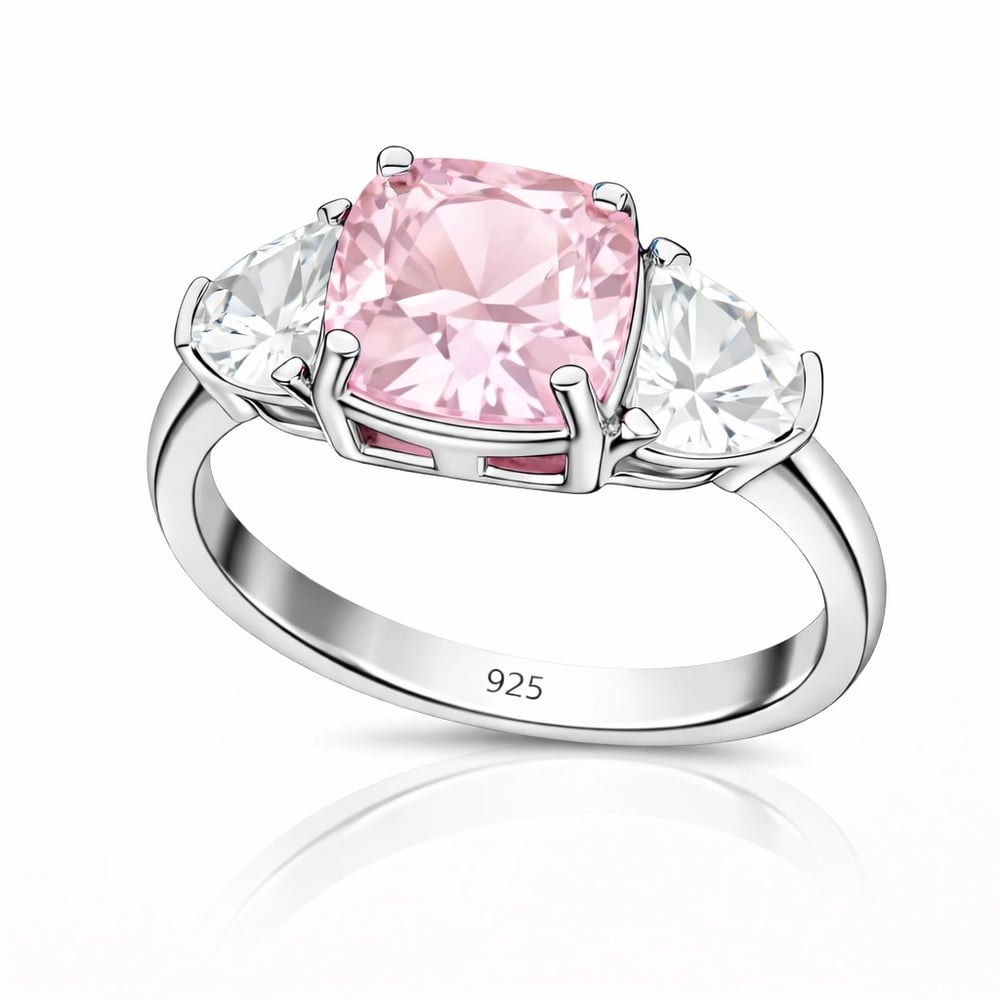 Gümüş Pembe Zirkon Taşlı Kadın Yüzük