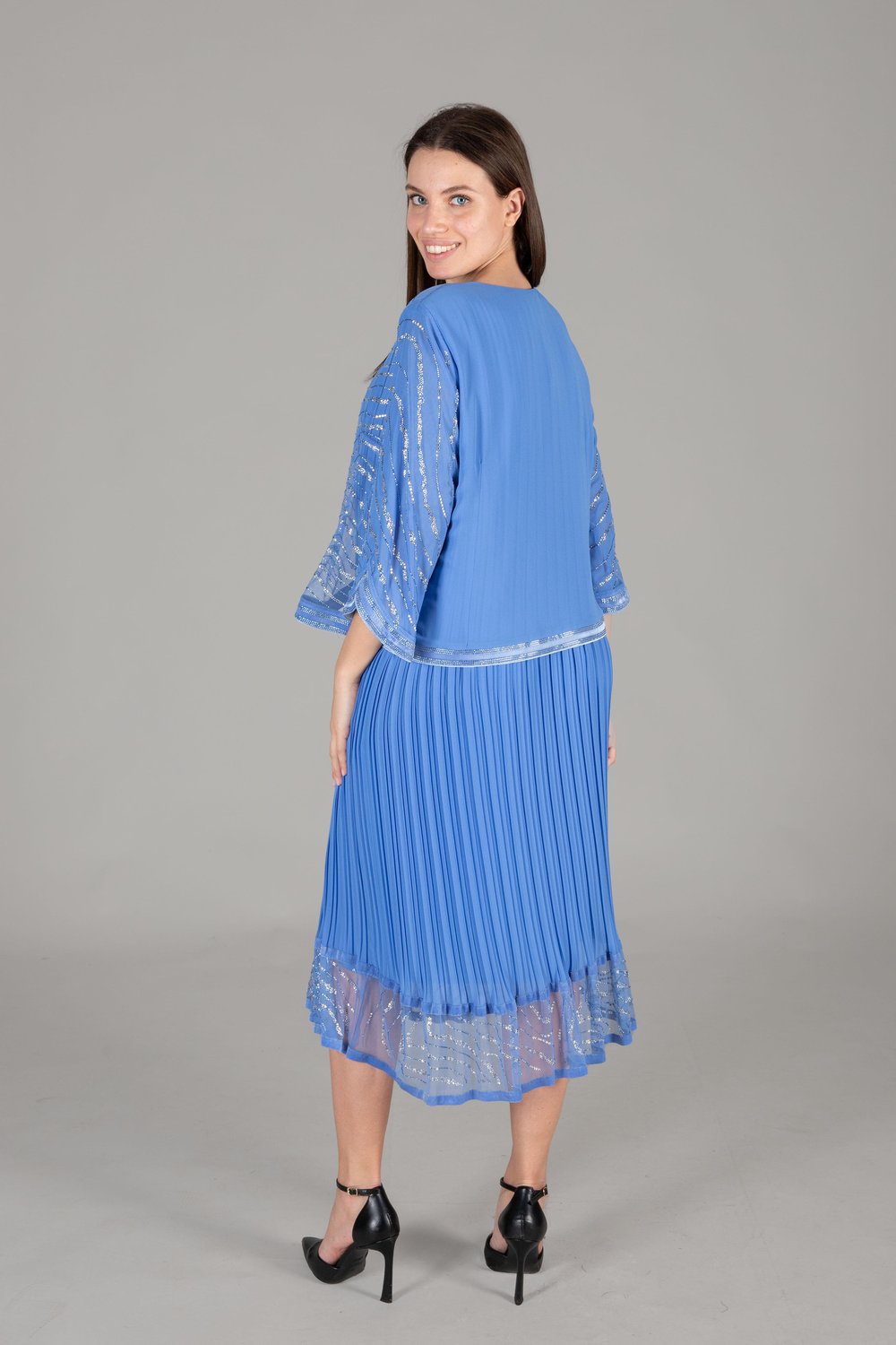 V Neck Chiffon Stone Embellished Dress