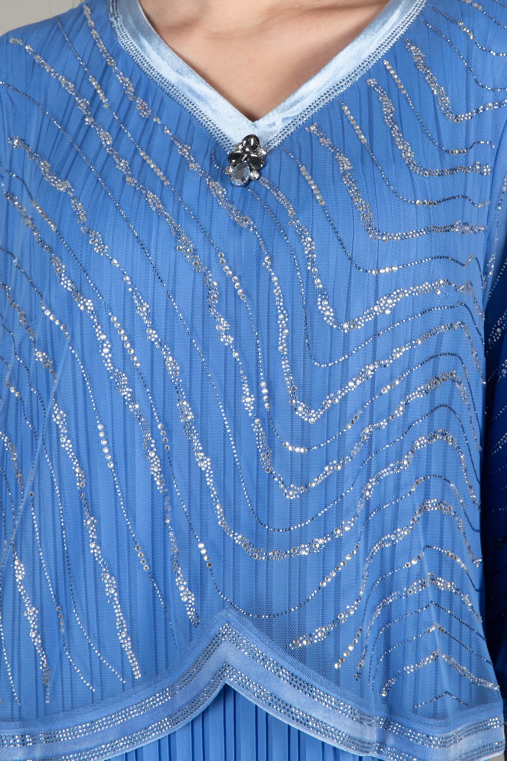 V Neck Chiffon Stone Embellished Dress