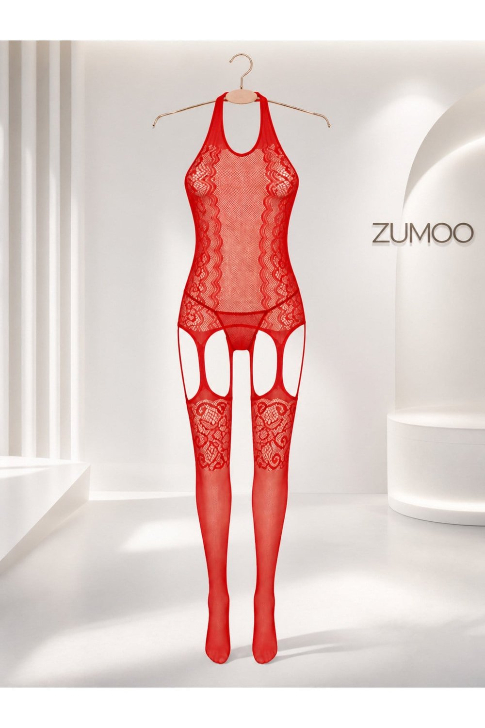 Kırmızı Dantel Vücut Çorabı Esnek Body Stocking Seksi Şık Rahat Kalıp