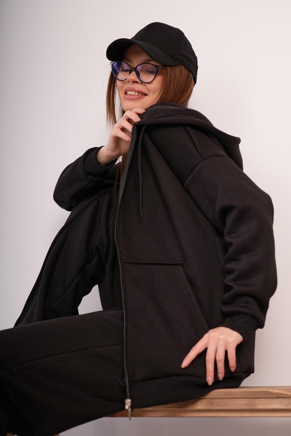 KADIN KAPŞONLU FERMUARLI OVERSİZE SWEAT 3 İPLİK ŞARDONLU 25593
