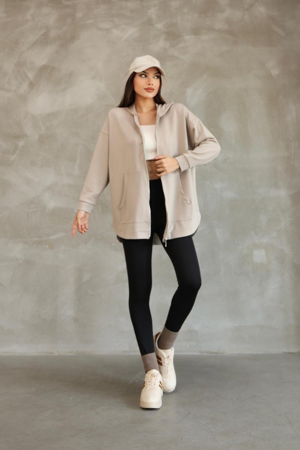 Kadın Kapüşonlu Fermuarlı Oversize Sweatshirt 25518