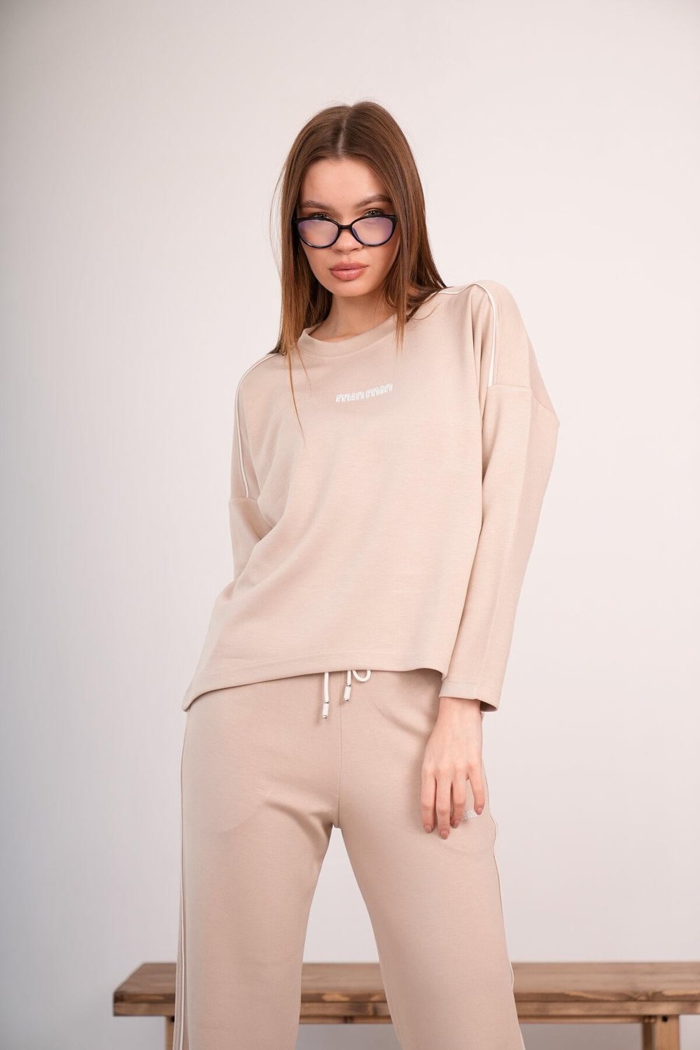 Kadın Modal Kumaş Oversize Rahat İkili Takım – Sweat & Wide Leg Alt 25545