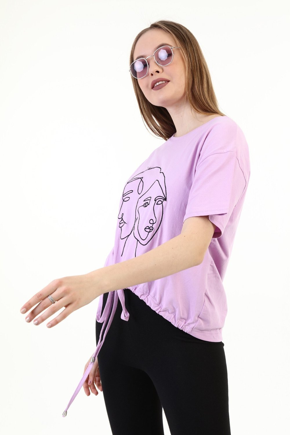 Kadın Nakışlı Lila T-shirt 20085