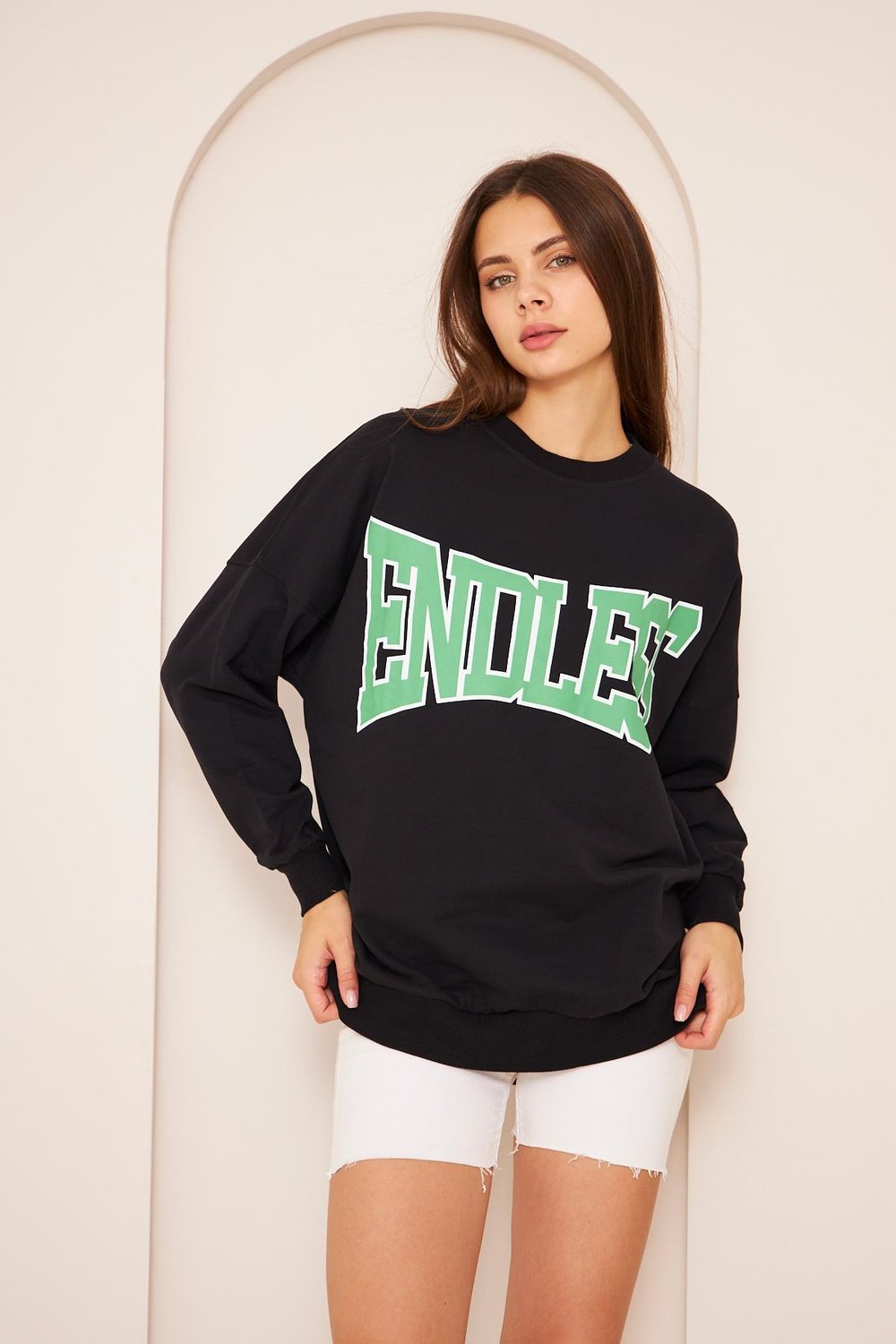 Oversize %100 Pamuklu Şardonlu Sweatshırt 22907b1 -siyah