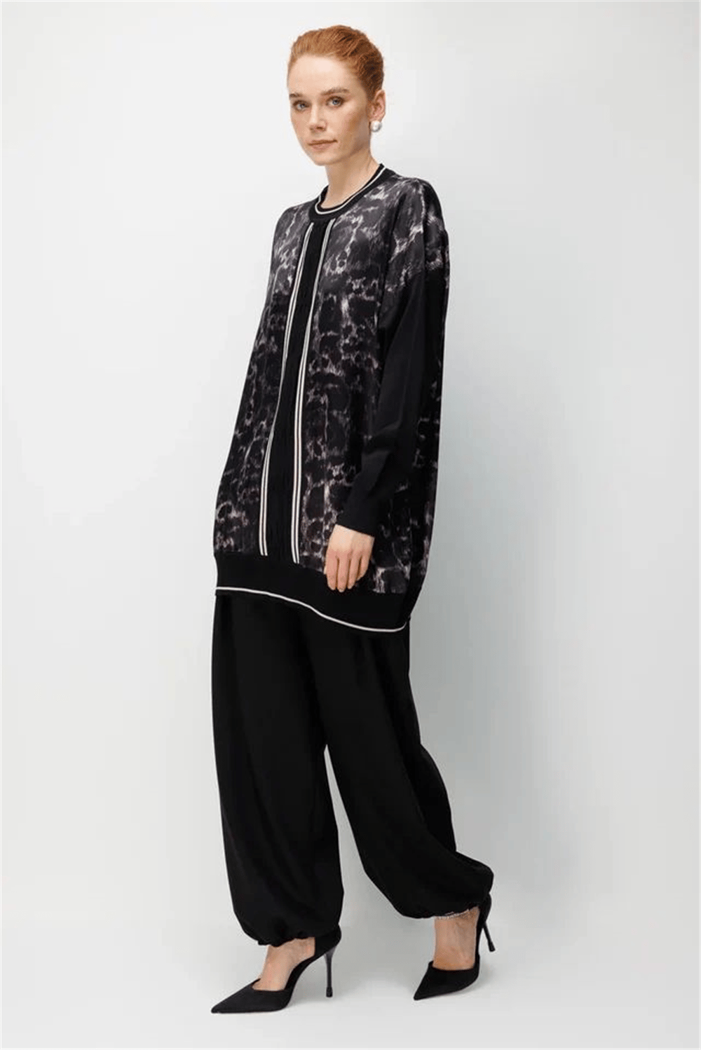Ghisa 3630T4148 Kadın Triko Kumaş Mixli Saten Tunik