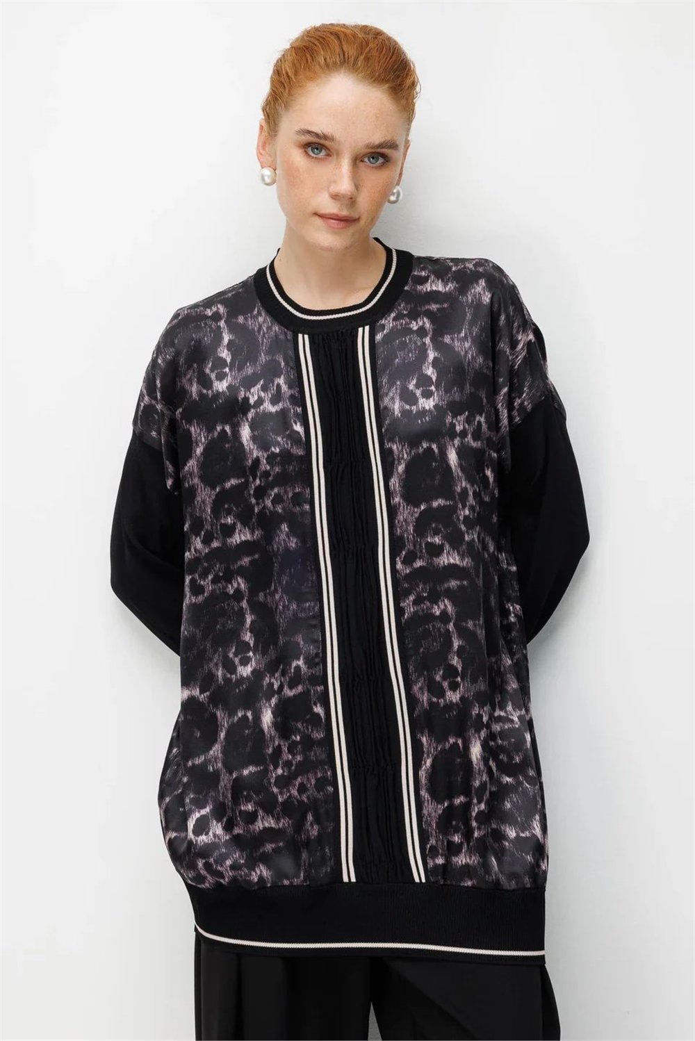Ghisa 3630T4148 Kadın Triko Kumaş Mixli Saten Tunik