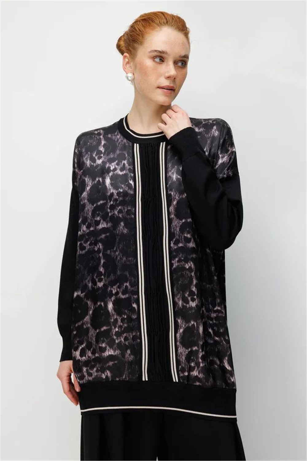 Ghisa 3630T4148 Kadın Triko Kumaş Mixli Saten Tunik
