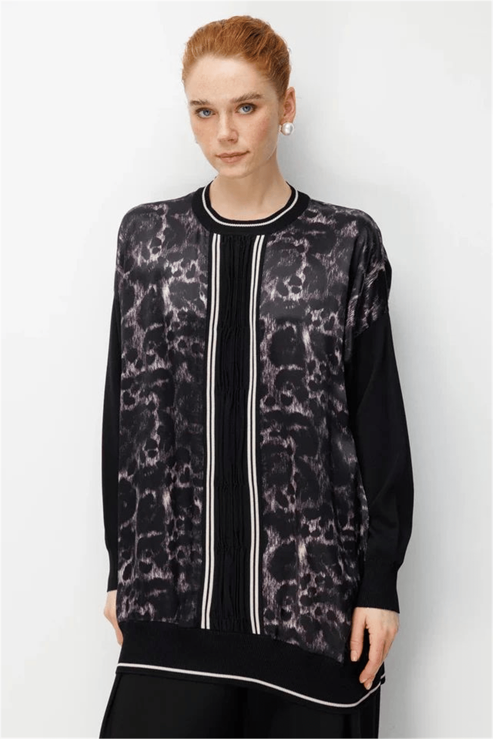 Ghisa 3630T4148 Kadın Triko Kumaş Mixli Saten Tunik