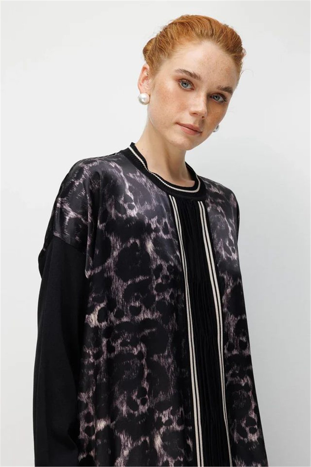 Ghisa 3630T4148 Kadın Triko Kumaş Mixli Saten Tunik