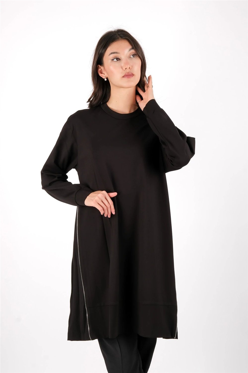 Misswhence 38020 Kadın Yandan Fermuarlı Uzun Tunik