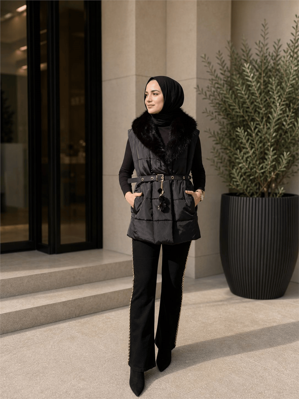 Venöve 26FWPNT0019  Kadın Yandan Gold Zincir Detaylı Denim Pantolon
