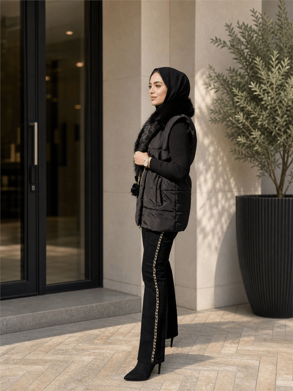 Venöve 26FWPNT0019  Kadın Yandan Gold Zincir Detaylı Denim Pantolon