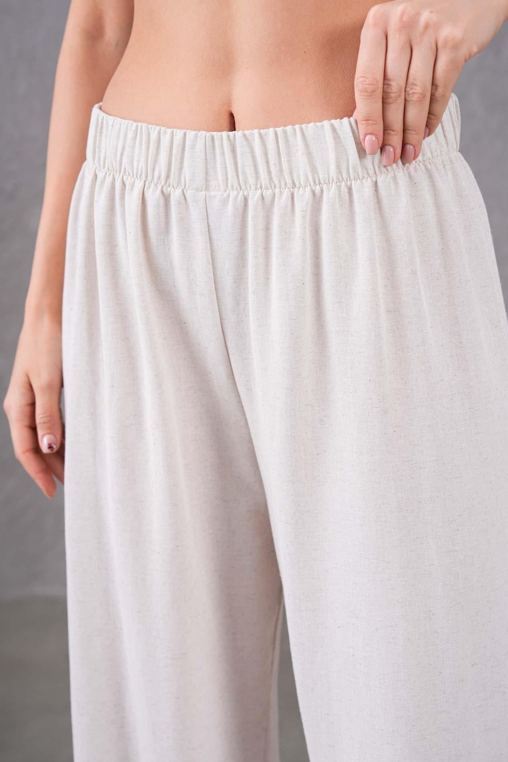 BELİ LASTİKLİ RAHAT KALIP BOL PAÇA KETEN PANTOLON17313