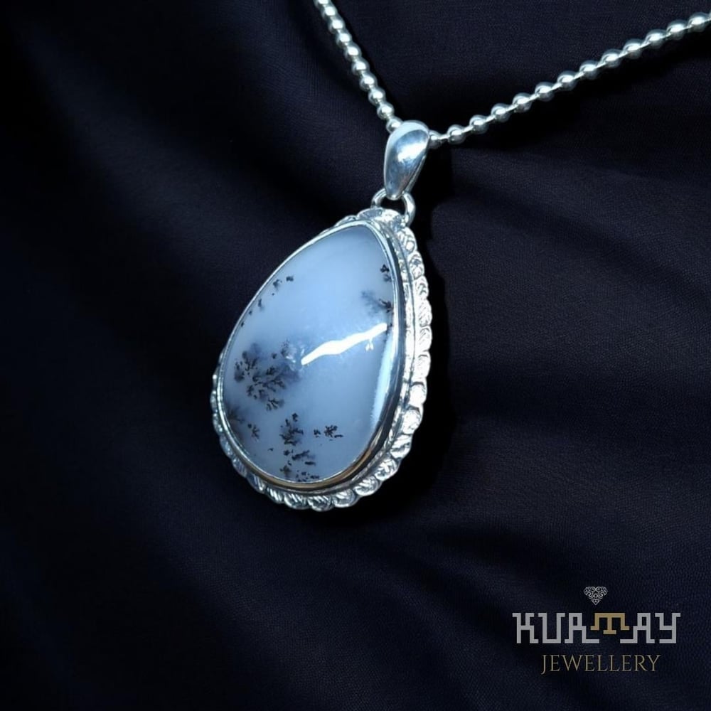 DENDRITIC AGATE GEMSTONE 925 STERLING SILVER PENDANT