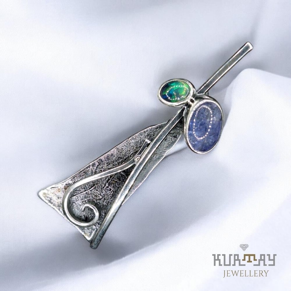 OPAL and TANZANITE GEMSTONE 925 STERLING SILVER PENDANT
