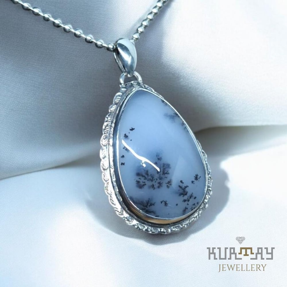 DENDRITIC AGATE GEMSTONE 925 STERLING SILVER PENDANT