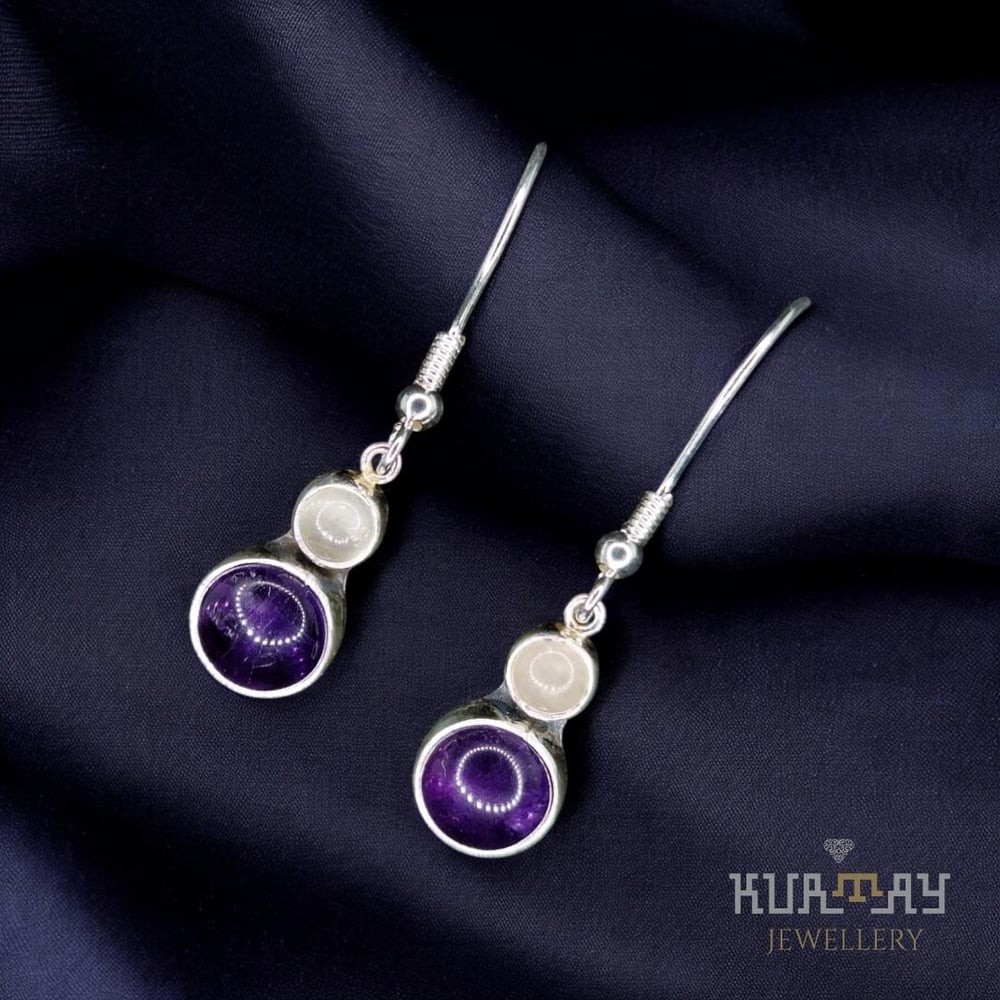 AMETHYST and OPAL GEMSTONE 925 STERLING SILVER EARRINGS