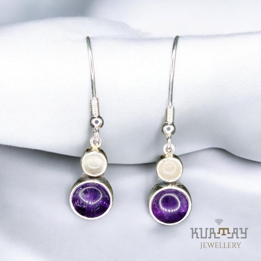 AMETHYST and OPAL GEMSTONE 925 STERLING SILVER EARRINGS