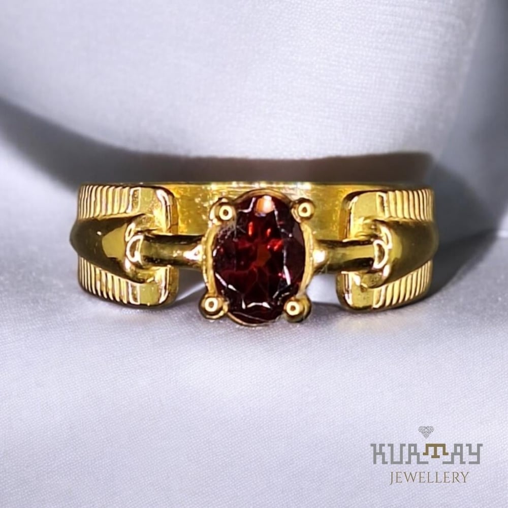 GARNET GEMSTONE 22K GOLD-PLATED 925 STERLING SILVER RING