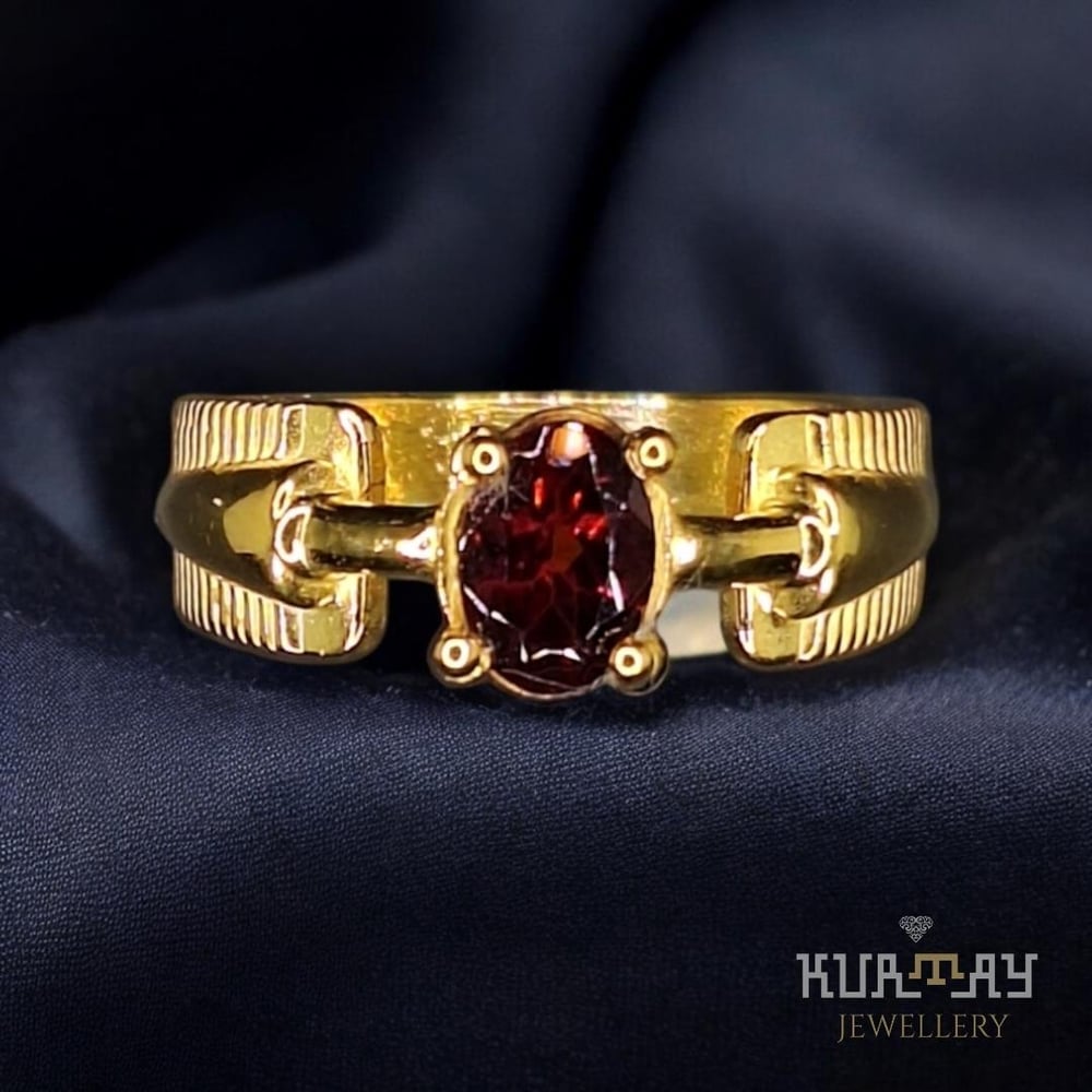 GARNET GEMSTONE 22K GOLD-PLATED 925 STERLING SILVER RING