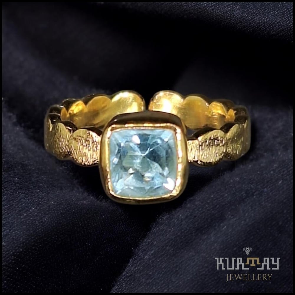 BLUE TOPAZ GEMSTONE 22K GOLD-PLATED 925 STERLING SILVER RING