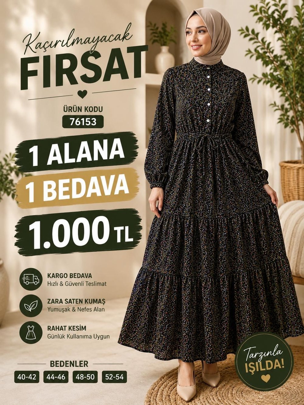 1 ALANA 1 BEDAVA 1100 TL KARGO BEDAVA ÇİÇEK DESENLİ ZARA SATEN KUMAŞ ELBİSE SİYAH 