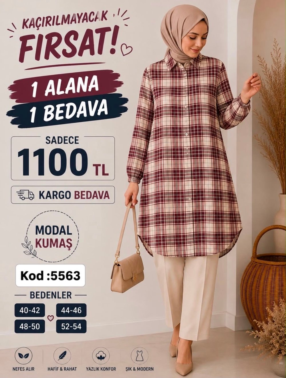1 ALANA 1 BEDAVA 1100 TL KARGO BEDAVA ZARA KETEN  KUMAŞ BOYDAN DÜĞMELİ TUNİK BORDO 