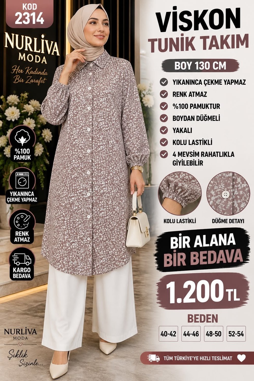 1 ALANA  1 BEDAVA 1200 TL KARGO BEDAVA VİSKON KUMAŞ ÇİÇEK DESENLİ TAKIM TOZ PEMBE 