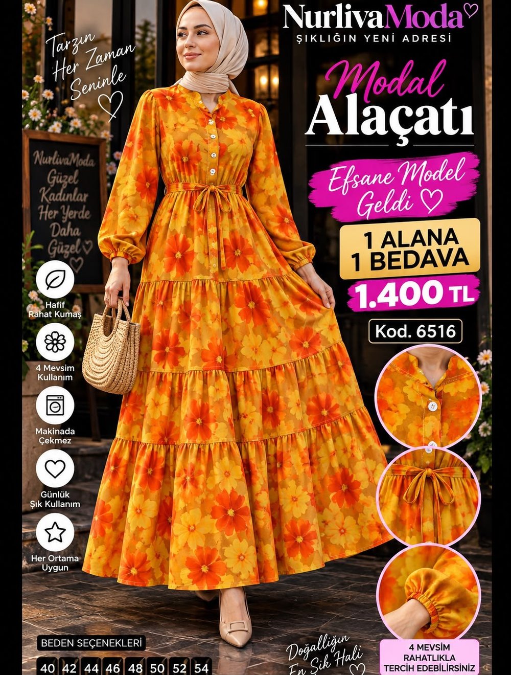 1 ALANA 1 BEDAVA 1400 TL KARGO BEDAVA ALAÇATI BELDEN BAĞLAMALI ELBİSE TURUNCU 