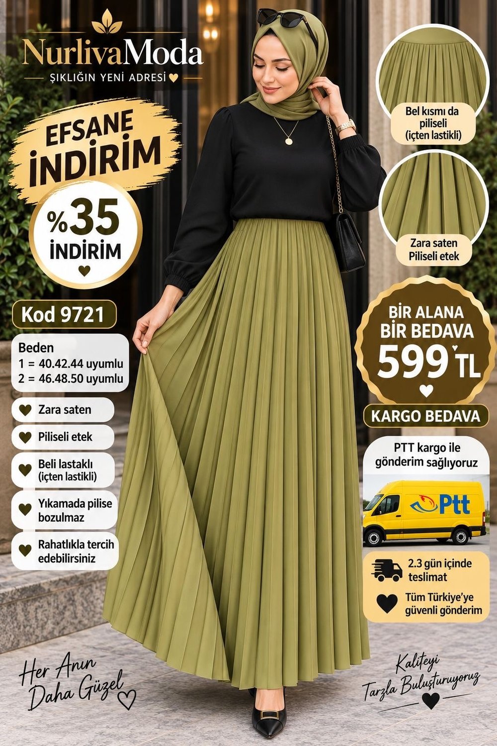1 ALANA 1 BEDAVA 599 TL KARGO BEDAVA PİLİSELİ ZARA SATEN BELİ ETEK AÇIK HAKİ 
