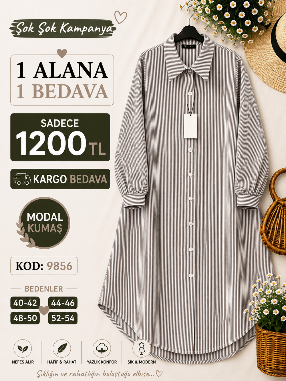 1 ALANA 1 BEDAVA KARGO BEDAVA ÇİZGİLİ VİSKON KETEN KUMAŞ BOYDAN DÜĞMELİ TUNİK SİYAH 