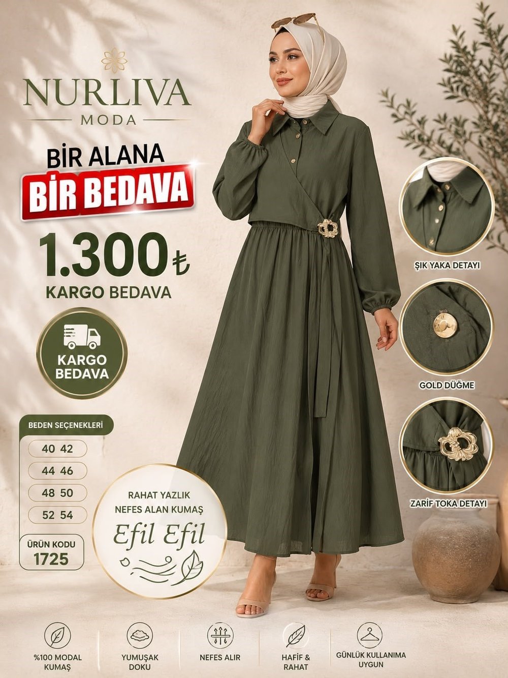 1725 MODAL KUMSAŞ BROŞ DETAYLI YANDAN BAĞLAMALI YENİ SEZON ELBİSE HAKİ 