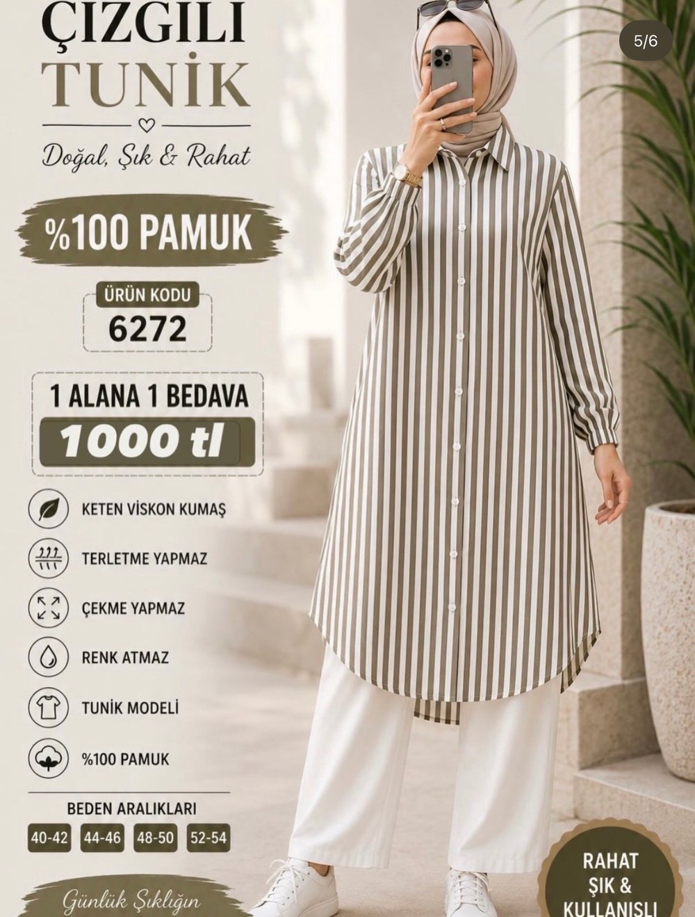 6272  MODAL KUMAŞ UZUN BOYDAN DÜĞMELİ GÖMLEK TUNİK  YEŞİL 