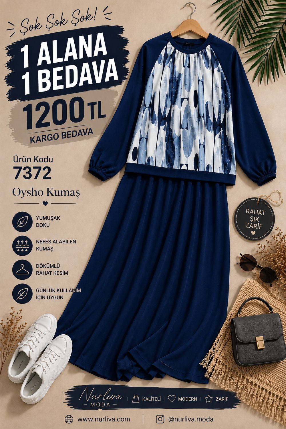7372 KAŞMİR OYSHO ETEKLİ TAKIM LACİVERT 