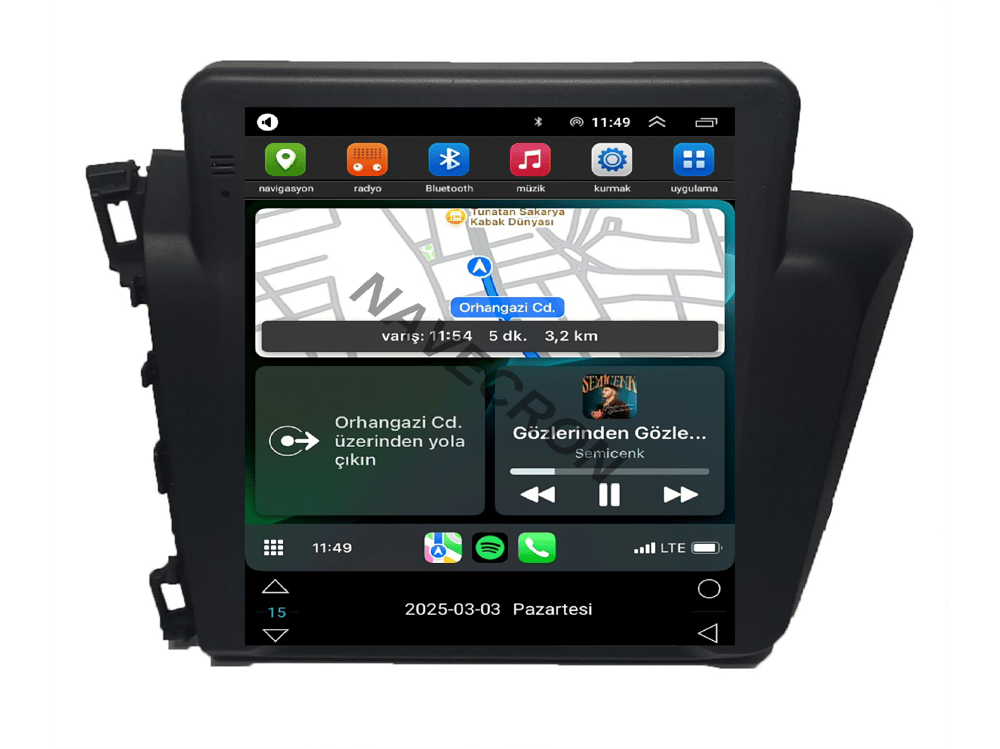 HONDA CIVIC FB7 UYUMLU TESLA 8/128  ANDROID MULTİMEDYA (2012-16)
