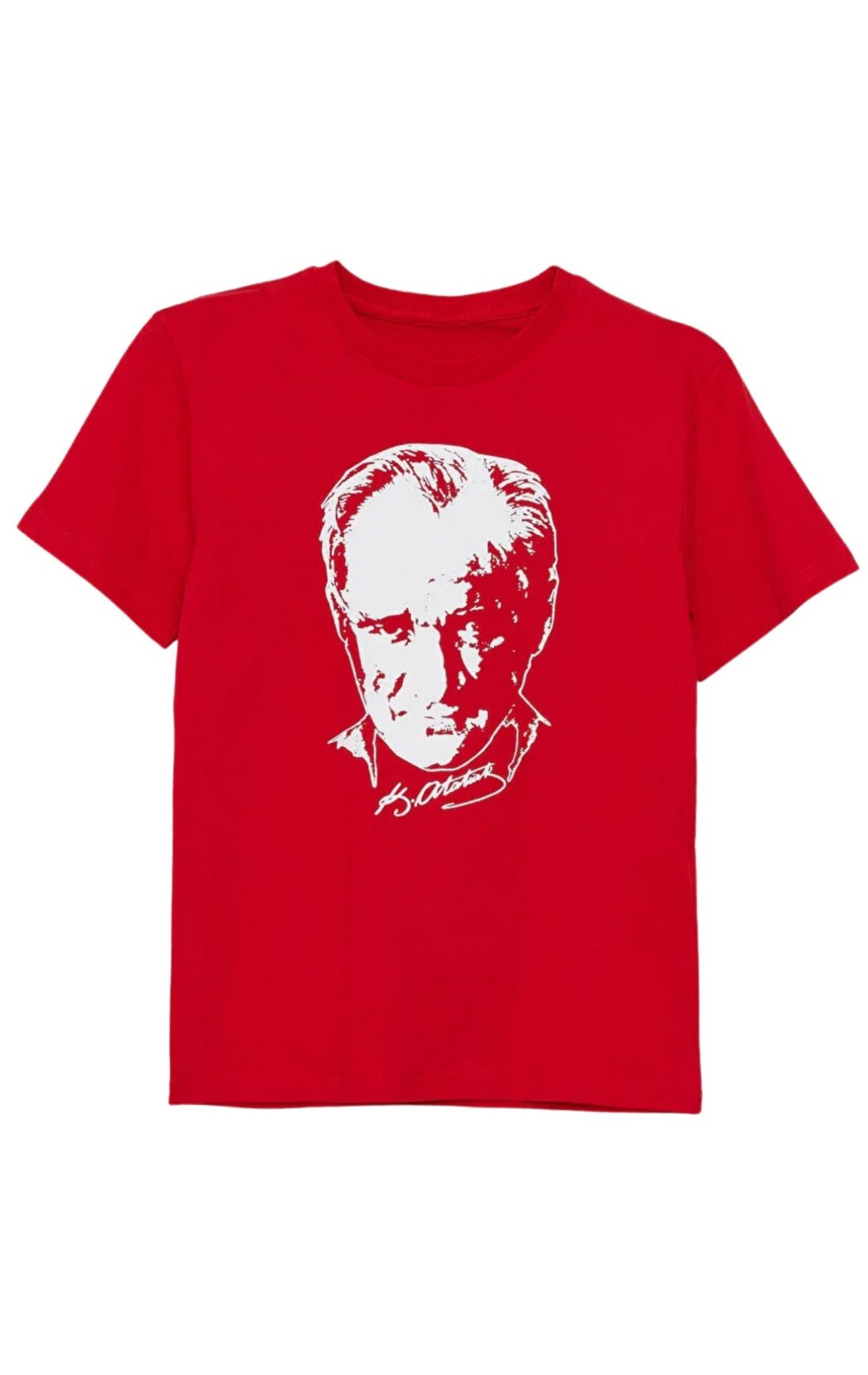 Atatürk Baskılı İmza Detay Kırmızı Tşört