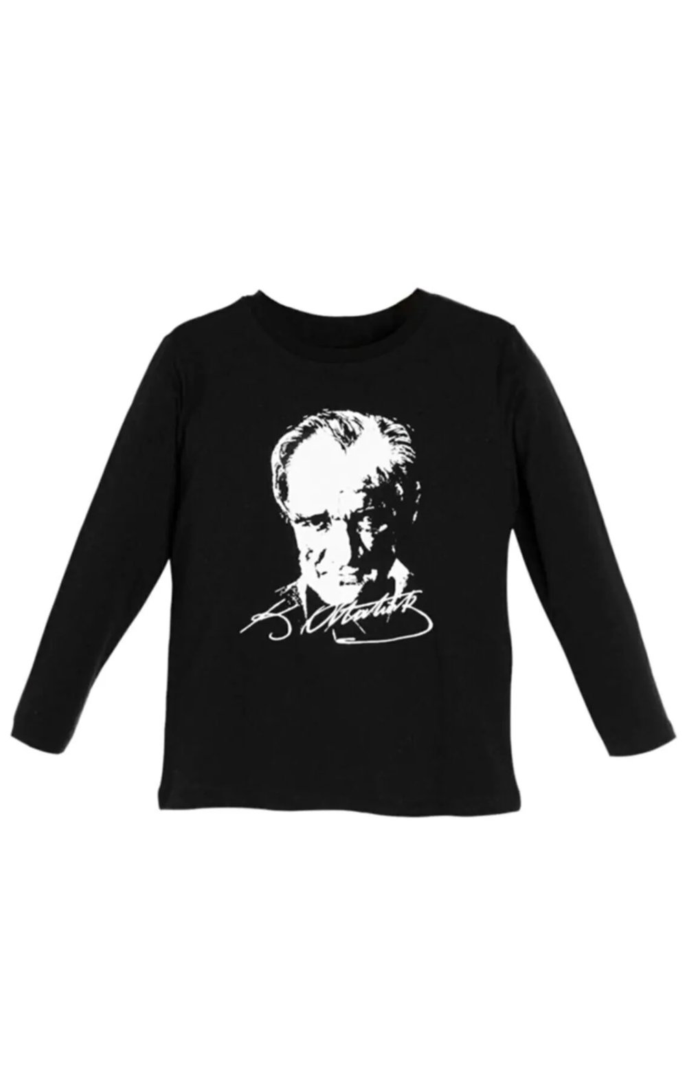 Atatürk Baskılı İmza Detay Siyah Uzun Kollu Tşört